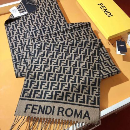 Fendi Unisex FF Scarf Brown Wool and Cashmere Scarf - 图片 3