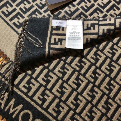 Fendi Unisex FF Scarf Brown Wool and Cashmere Scarf - 图片 6