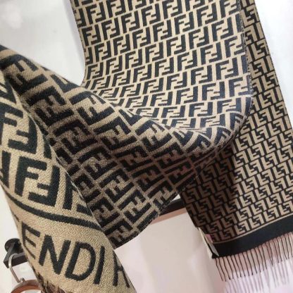 Fendi Unisex FF Scarf Brown Wool and Cashmere Scarf - 图片 4