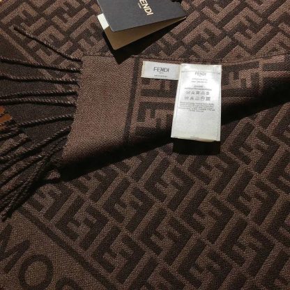 Fendi Unisex FF Scarf Burgundy Wool and Cashmere Scarf - 图片 6