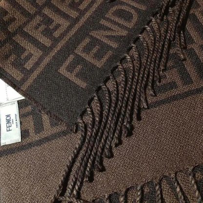 Fendi Unisex FF Scarf Burgundy Wool and Cashmere Scarf - 图片 5