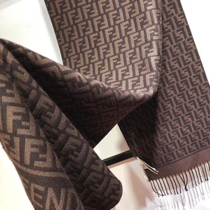 Fendi Unisex FF Scarf Burgundy Wool and Cashmere Scarf - 图片 4