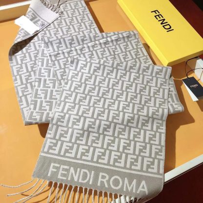 Fendi Unisex FF Scarf Dove Gray Wool and Cashmere Scarf - 图片 2