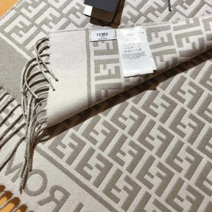Fendi Unisex FF Scarf Dove Gray Wool and Cashmere Scarf - 图片 7