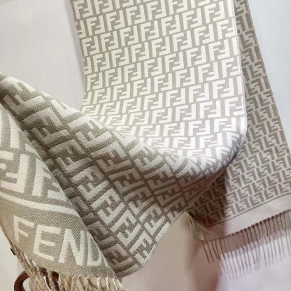 Fendi Unisex FF Scarf Dove Gray Wool and Cashmere Scarf - 图片 4