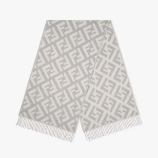 Fendi Unisex Fendi Unisex FF Scarf Pale Gray Cashmere Scarf FXT260A8RSF0QG1