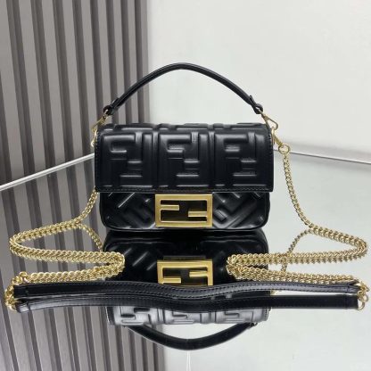 Fendi Women Baguette Mini Black Nappa Leather Bag with FF Motif - 图片 2