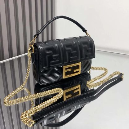 Fendi Women Baguette Mini Black Nappa Leather Bag with FF Motif - 图片 4