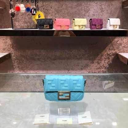 Fendi Women Baguette Mini Blue Nappa Leather Bag with FF Motif - 图片 2