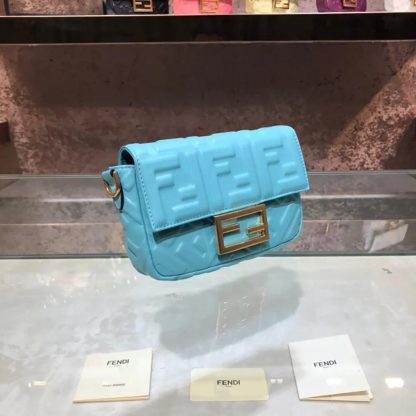 Fendi Women Baguette Mini Blue Nappa Leather Bag with FF Motif - 图片 4