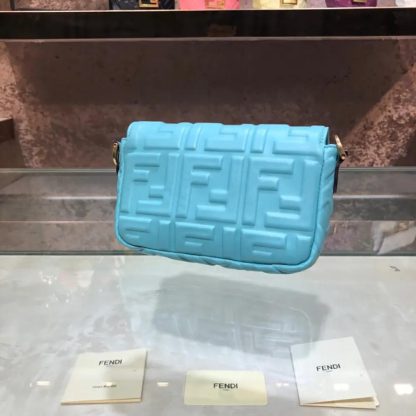 Fendi Women Baguette Mini Blue Nappa Leather Bag with FF Motif - 图片 3