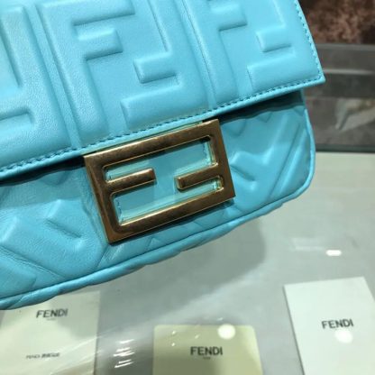 Fendi Women Baguette Mini Blue Nappa Leather Bag with FF Motif - 图片 7