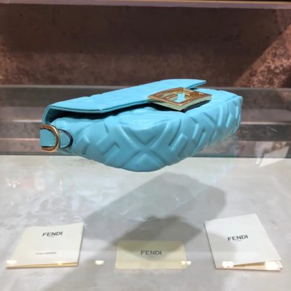 Fendi Women Baguette Mini Blue Nappa Leather Bag with FF Motif - 图片 5