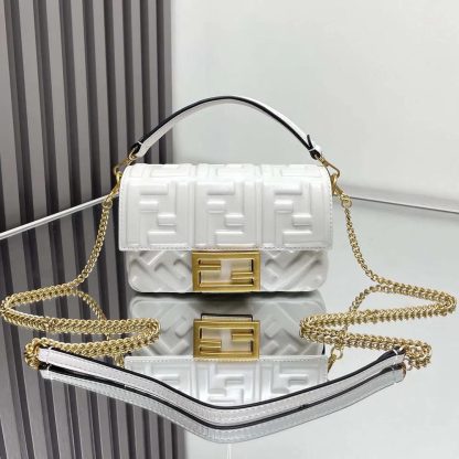 Fendi Women Baguette Mini White Nappa Leather Bag with FF Motif - 图片 2