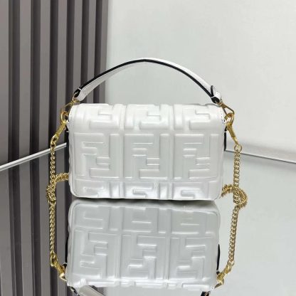 Fendi Women Baguette Mini White Nappa Leather Bag with FF Motif - 图片 3