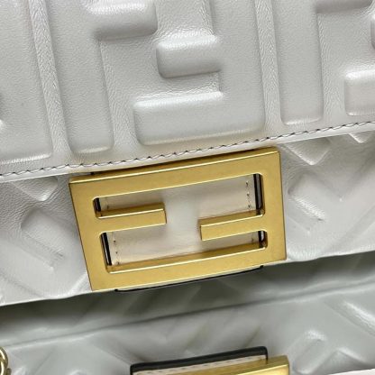 Fendi Women Baguette Mini White Nappa Leather Bag with FF Motif - 图片 7