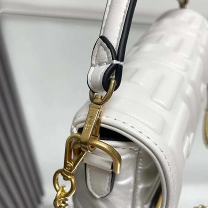 Fendi Women Baguette Mini White Nappa Leather Bag with FF Motif - 图片 6