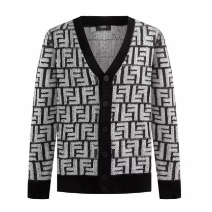 Fendi Men Cardigan Black FF Cashmere Cardigan