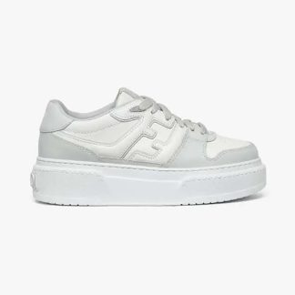 Fendi Women Match Gray Leather Platform Low-tops