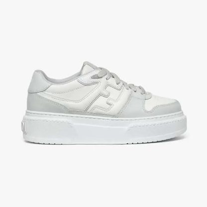Fendi Women Match Gray Leather Platform Low-tops