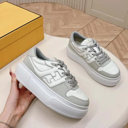 Fendi Women Match Gray Leather Platform Low-tops - 图片 4
