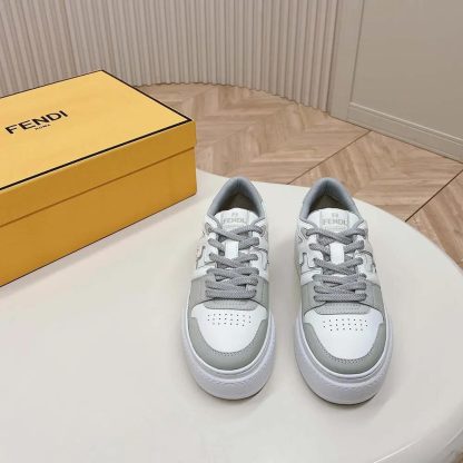 Fendi Women Match Gray Leather Platform Low-tops - 图片 2