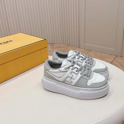 Fendi Women Match Gray Leather Platform Low-tops - 图片 5