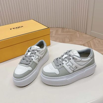 Fendi Women Match Gray Leather Platform Low-tops - 图片 3