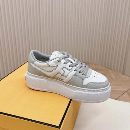 Fendi Women Match Gray Leather Platform Low-tops - 图片 6