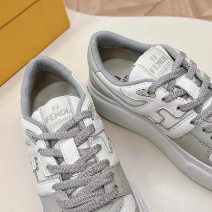 Fendi Women Match Gray Leather Platform Low-tops - 图片 7