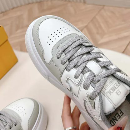 Fendi Women Match Gray Leather Platform Low-tops - 图片 8