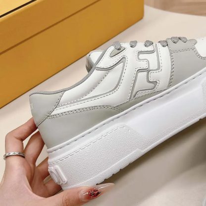 Fendi Women Match Gray Leather Platform Low-tops - 图片 10