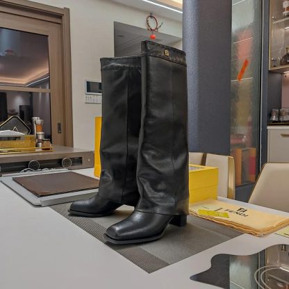 Fendi Women Show Black Leather Hhigh-heeled Boots - 图片 5