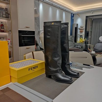 Fendi Women Show Black Leather Hhigh-heeled Boots - 图片 6