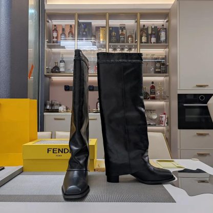 Fendi Women Show Black Leather Hhigh-heeled Boots - 图片 3