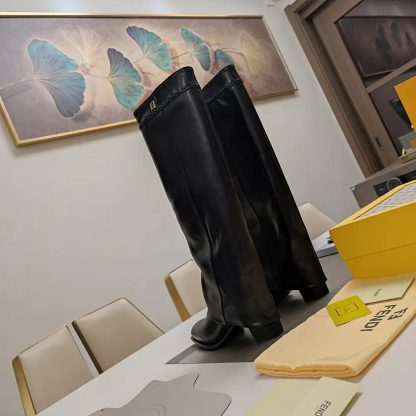 Fendi Women Show Black Leather Hhigh-heeled Boots - 图片 10