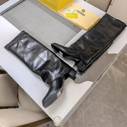 Fendi Women Show Black Leather Hhigh-heeled Boots - 图片 9