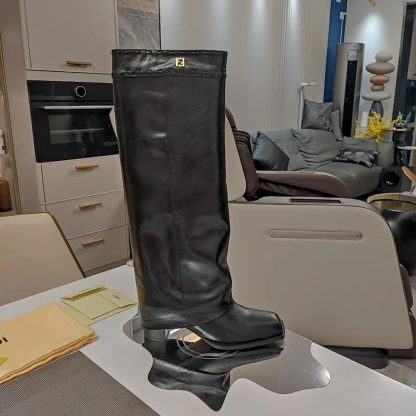 Fendi Women Show Black Leather Hhigh-heeled Boots - 图片 4