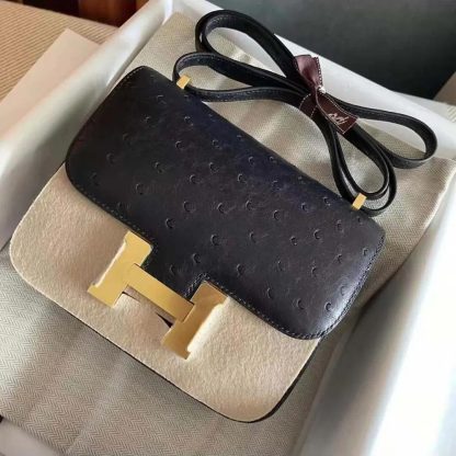 Hermes Women Constance 19 Bag Nata Ostrich Leather-BlackGold - 图片 2