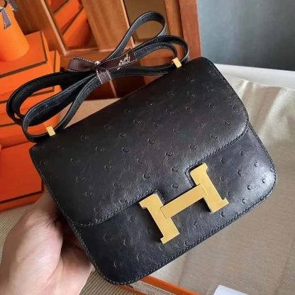 Hermes Women Constance 19 Bag Nata Ostrich Leather-BlackGold - 图片 3