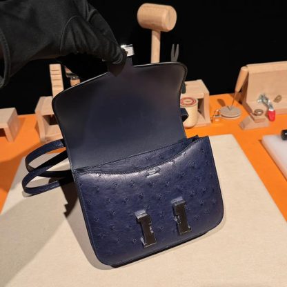 Hermes Women Constance 19 Bag Nata Ostrich Leather-NavySilver - 图片 8