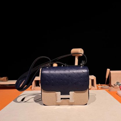 Hermes Women Constance 19 Bag Nata Ostrich Leather-NavySilver - 图片 2