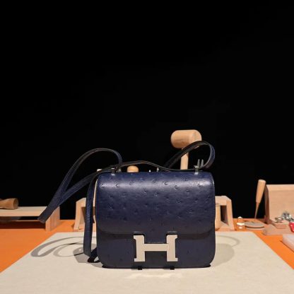 Hermes Women Constance 19 Bag Nata Ostrich Leather-NavySilver - 图片 3