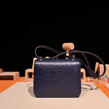 Hermes Women Constance 19 Bag Nata Ostrich Leather-NavySilver - 图片 7