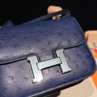 Hermes Women Constance 19 Bag Nata Ostrich Leather-NavySilver - 图片 13