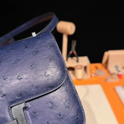Hermes Women Constance 19 Bag Nata Ostrich Leather-NavySilver - 图片 12