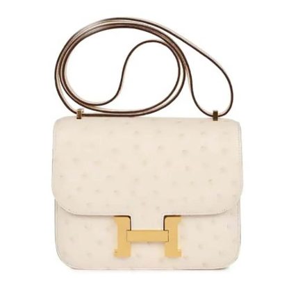 Hermes Women Constance 19 Bag Nata Ostrich Leather-WhiteGold