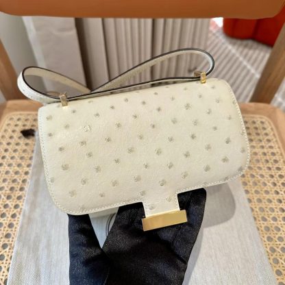 Hermes Women Constance 19 Bag Nata Ostrich Leather-WhiteGold - 图片 4