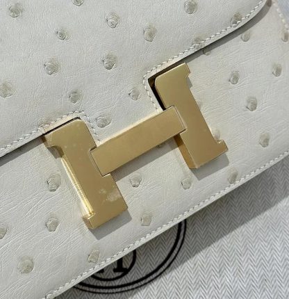 Hermes Women Constance 19 Bag Nata Ostrich Leather-WhiteGold - 图片 7
