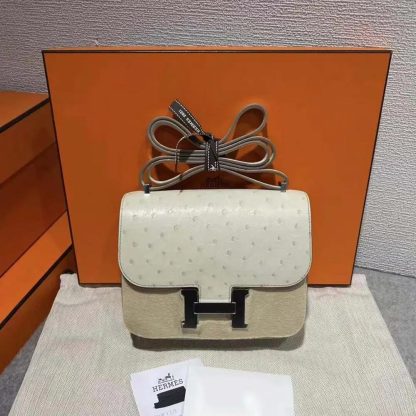 Hermes Women Constance 19 Bag Nata Ostrich Leather-WhiteSilver - 图片 2